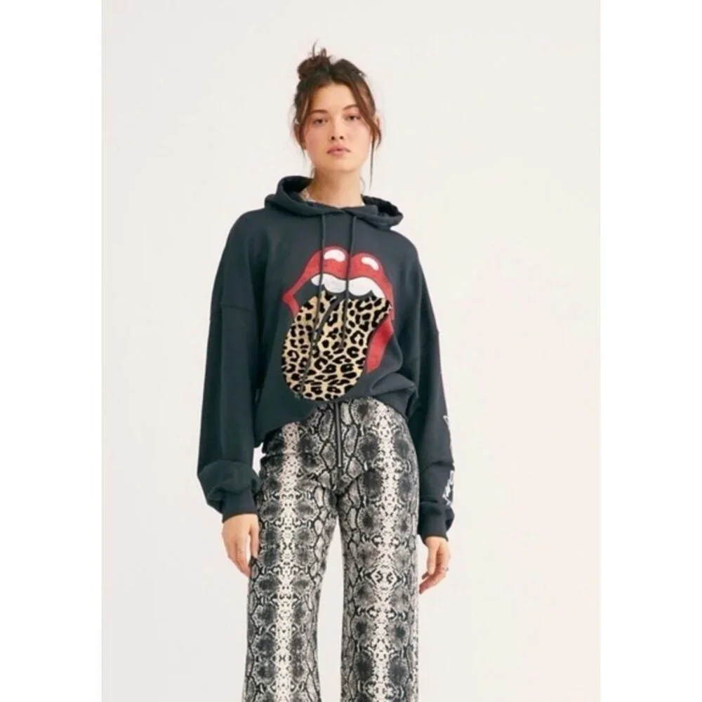 NWT Free People x Daydreamer Rolling Stones Tongue Hoodie Gray Size L $168 [jb]